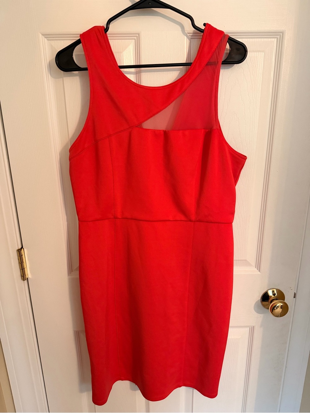 Guess Red Sleeveless Mesh-Inset Midi Dress
